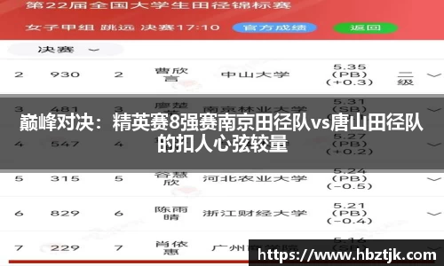 巅峰对决：精英赛8强赛南京田径队vs唐山田径队的扣人心弦较量